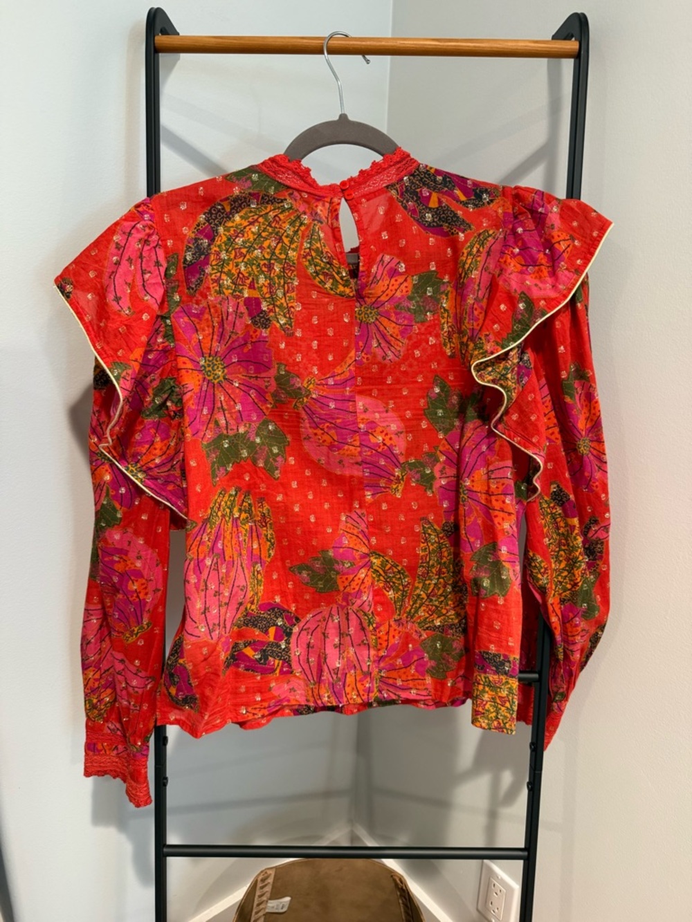 FARM Rio Red Floral Ruffle-Yoke Blouse - Picture 3 of 4